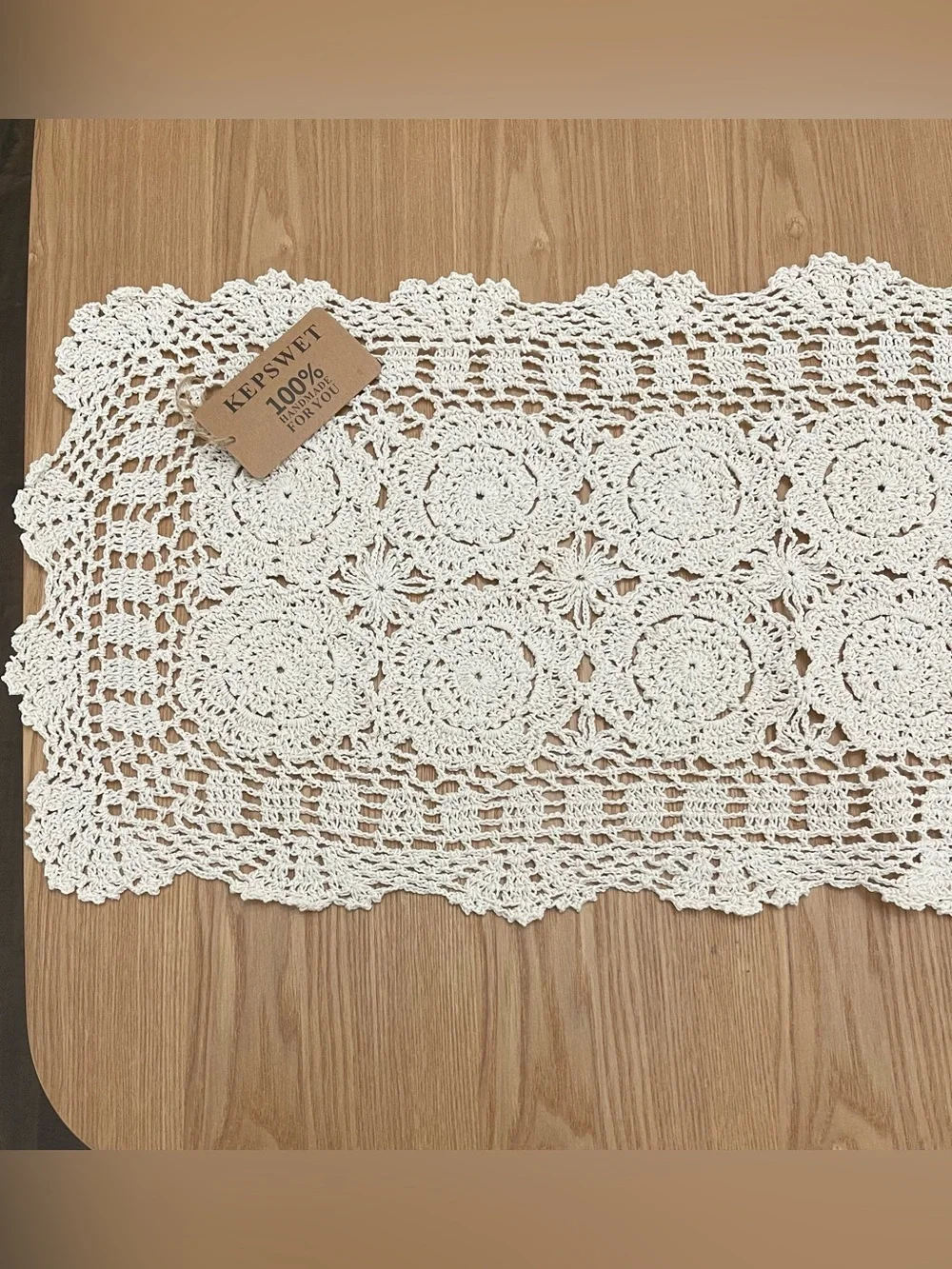 KEPSWET Handmade Crochet Lace Table Linen Ivory